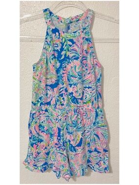Lilly Pulitzer Blue Pink Green Paisley Sleeveless Romper Multi Dream Team Print